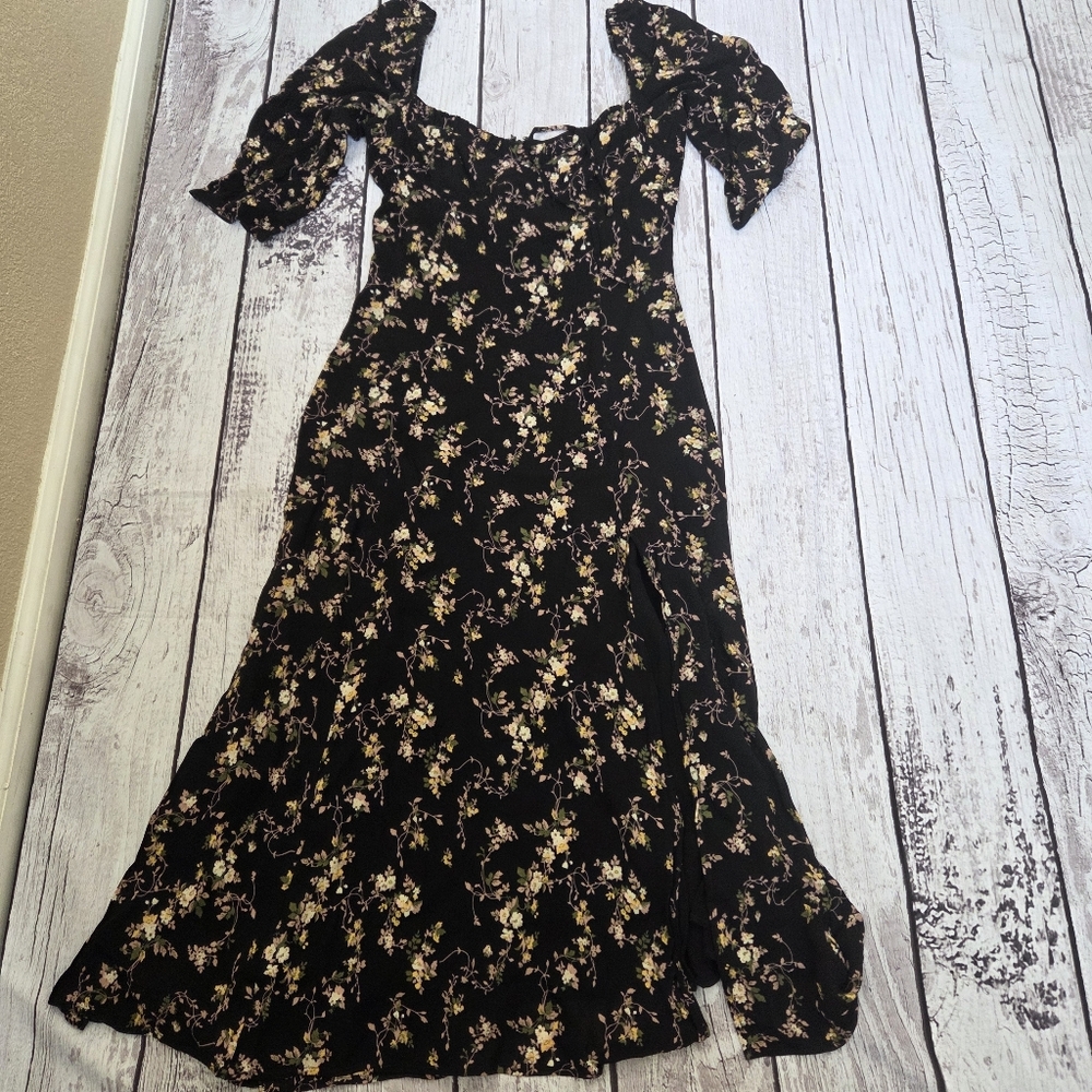Reformation  Floral Midi Dress in Black - Size 4